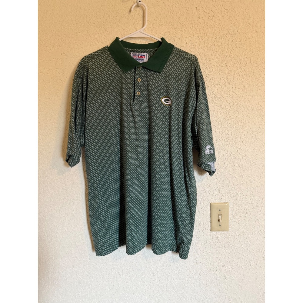 Vintage Green Bay Packers Starter NFL Pro Line Polo Shirt Green Men XL Geometric